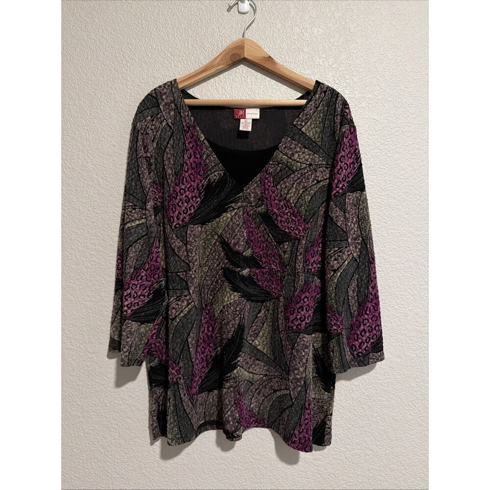 JM Collection Tunic Blouse Top 2X Luxury Money Career Dressy Work Faux Wrap - Picture 2 of 5